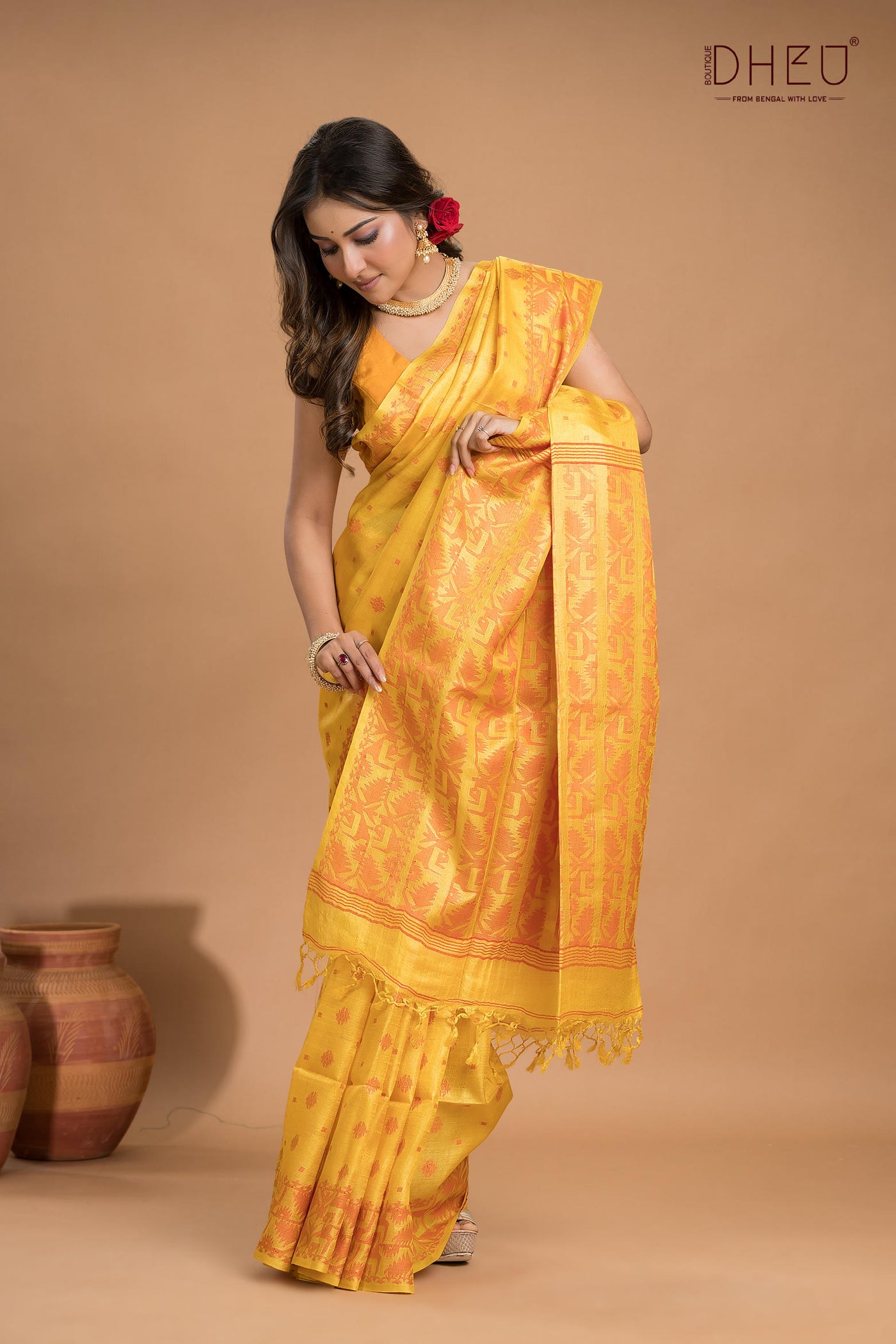 Pure Tussar Silk Jamdani Saree (Silk Mark Certified)