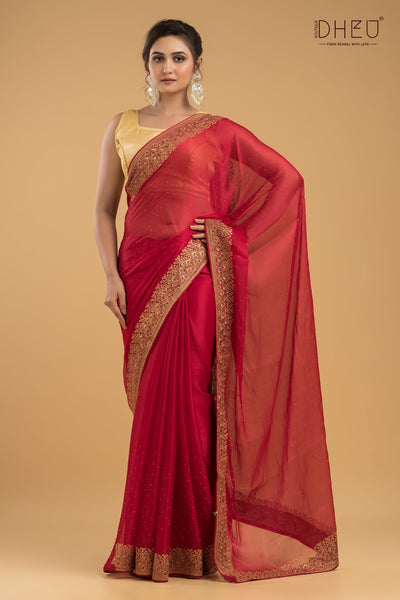 Designer Embroidery Chiffon Silk Saree