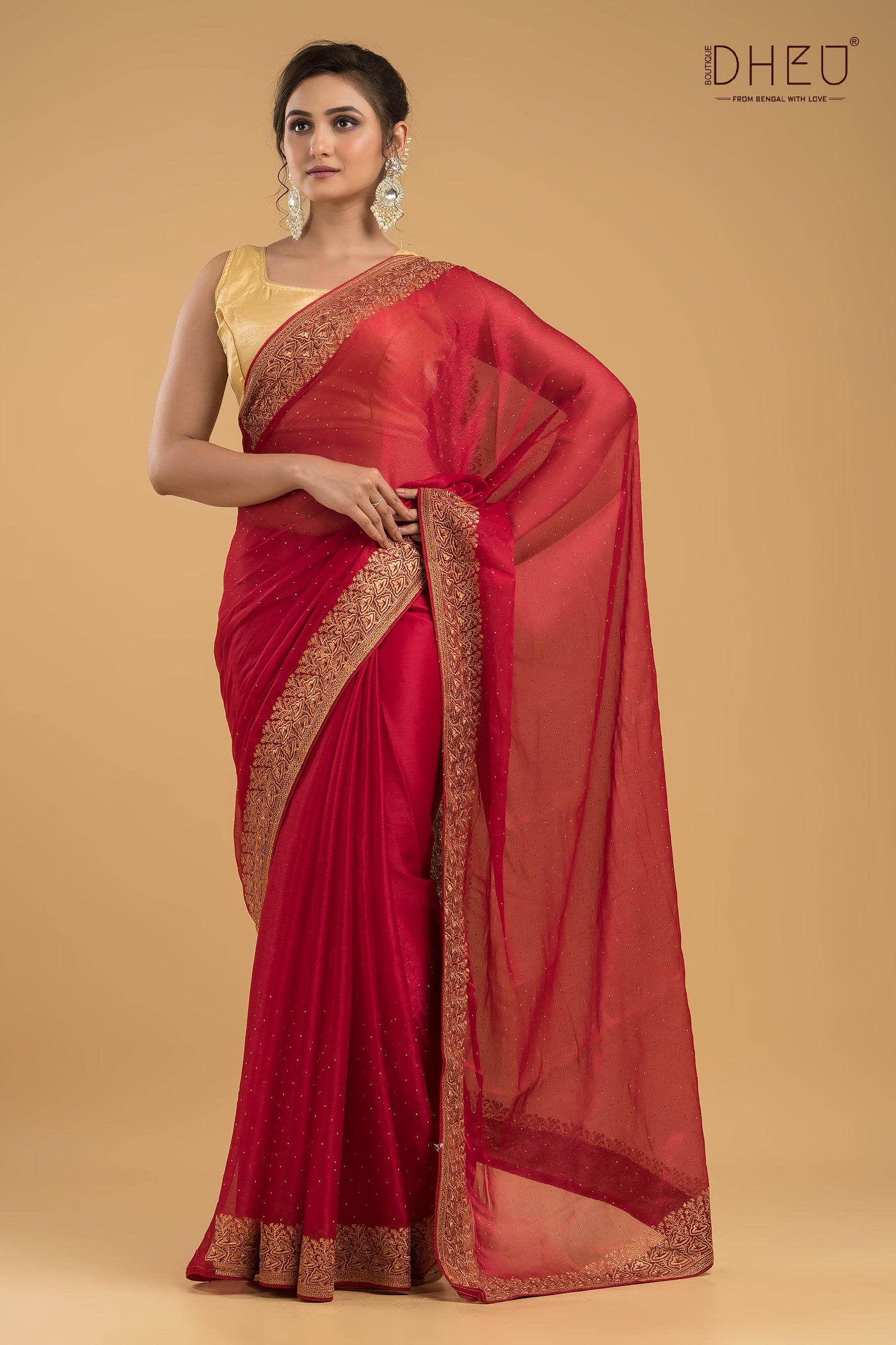 Designer Embroidery Chiffon Silk Saree