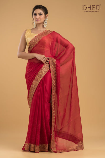 Designer Embroidery Chiffon Silk Saree