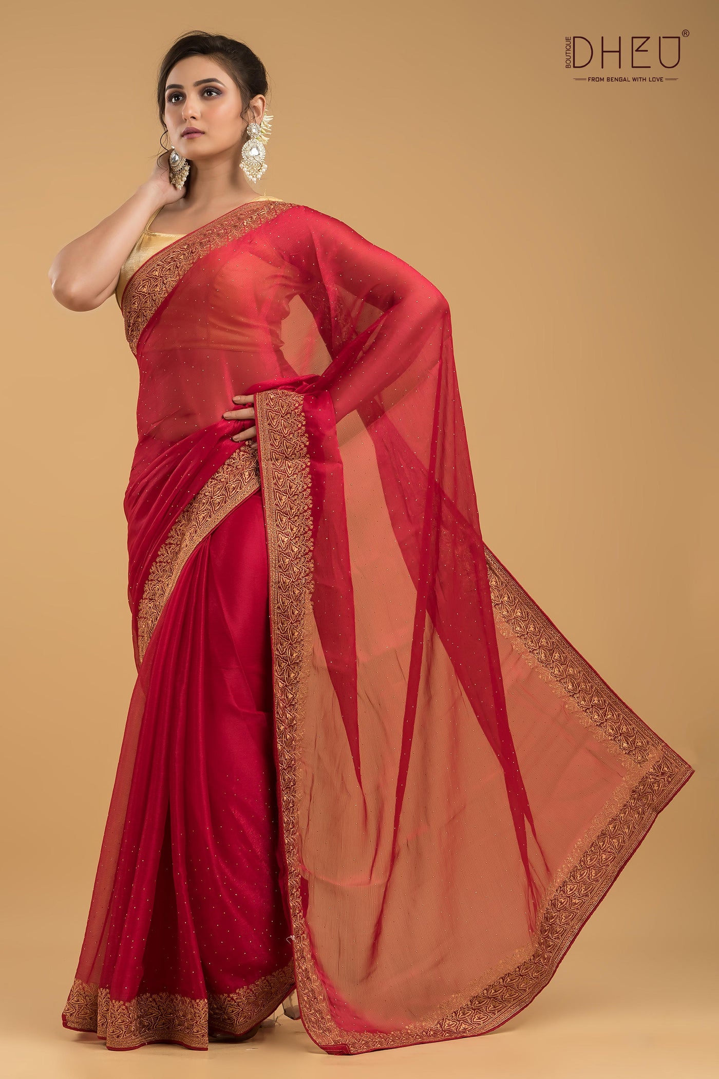 Designer Embroidery Chiffon Silk Saree