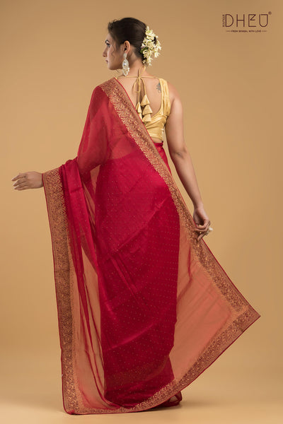 Designer Embroidery Chiffon Silk Saree