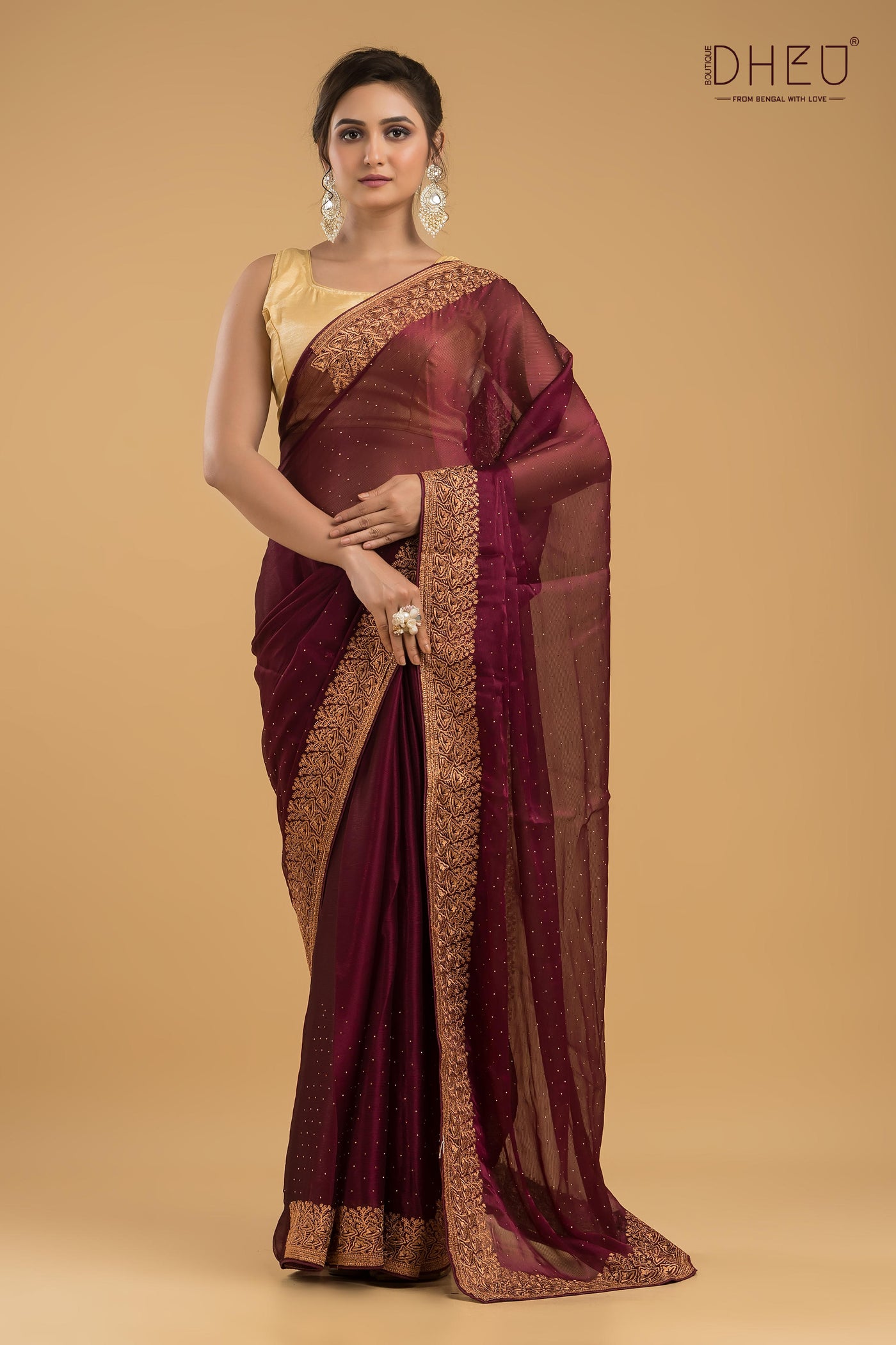 Designer Embroidery Chiffon Silk Saree