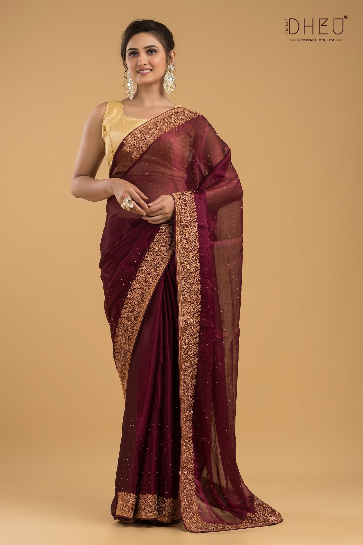 Designer Embroidery Chiffon Silk Saree