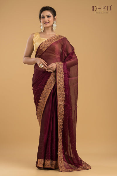 Designer Embroidery Chiffon Silk Saree
