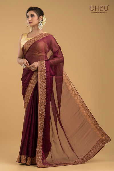 Designer Embroidery Chiffon Silk Saree