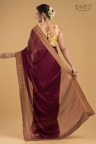 Designer Embroidery Chiffon Silk Saree