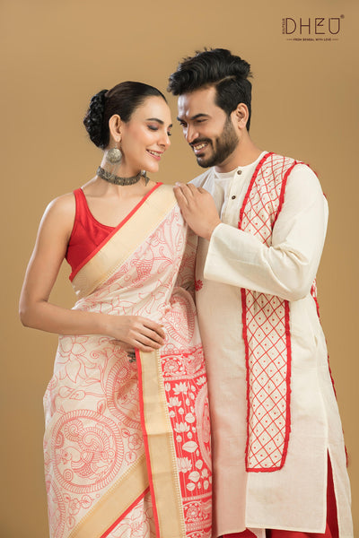 Designer Saree & Kurta Couple Set