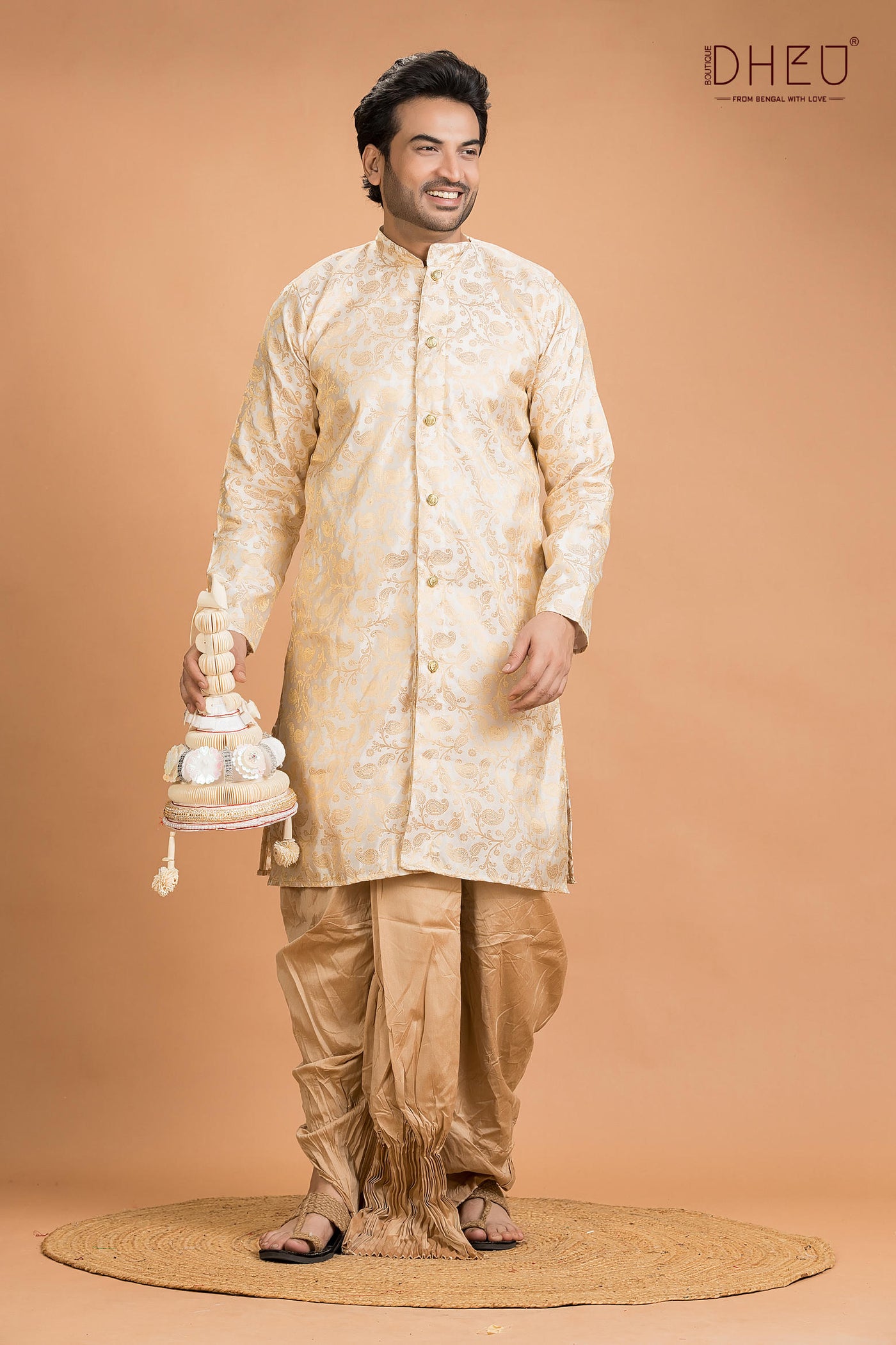 Exclusive Benarasi Chanderi Silk Kurta Dhoti(Optional) Set