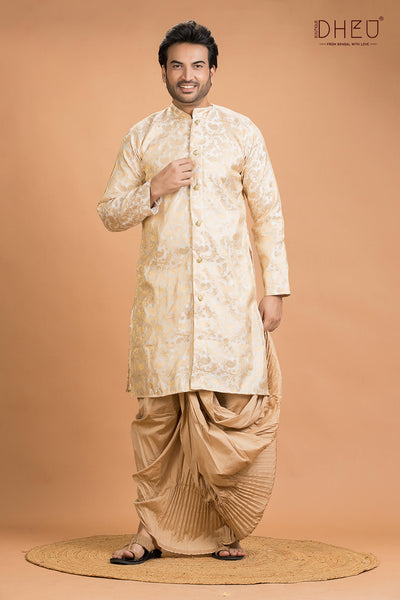 Exclusive Benarasi Chanderi Silk Kurta Dhoti(Optional) Set