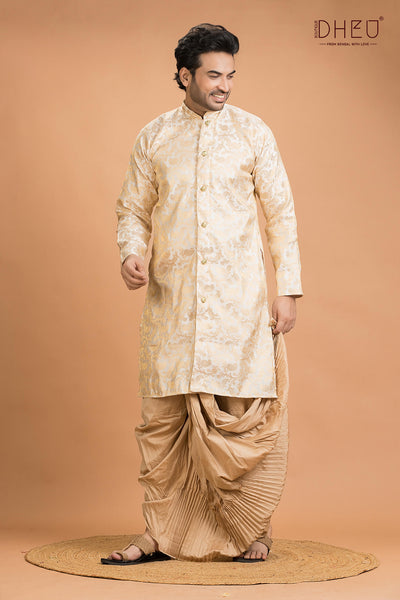 Exclusive Benarasi Chanderi Silk Kurta Dhoti(Optional) Set