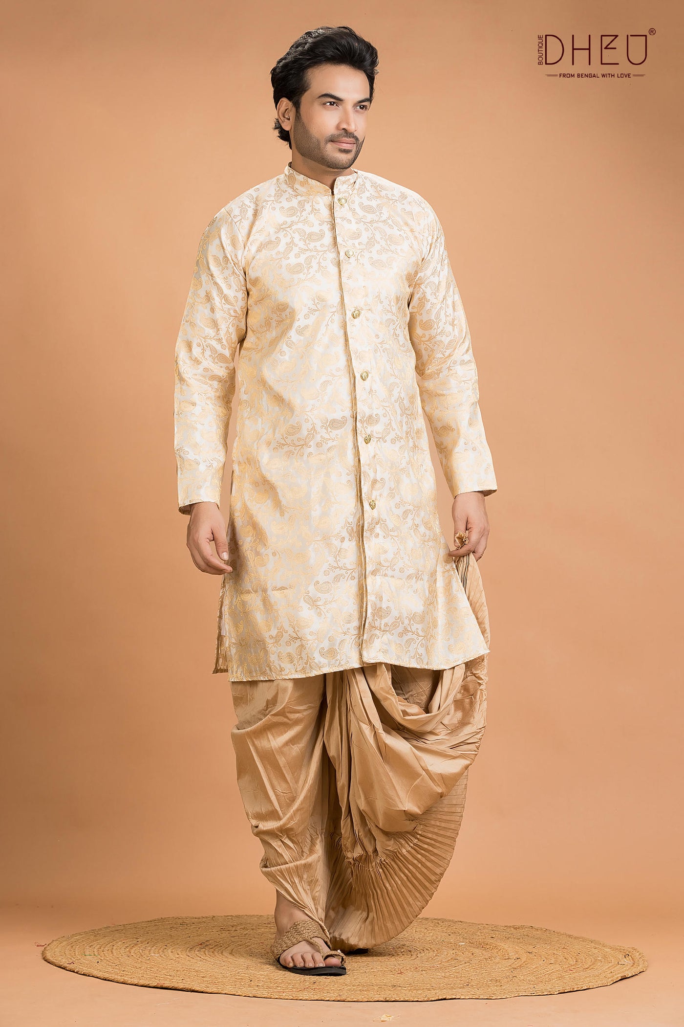 Exclusive Benarasi Chanderi Silk Kurta Dhoti(Optional) Set