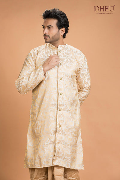 Exclusive Benarasi Chanderi Silk Kurta Dhoti(Optional) Set