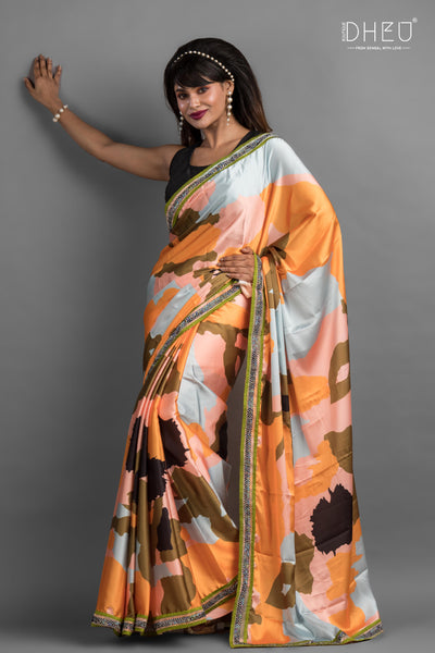 Monica - Dheu Exclusive Printed Satin Saree