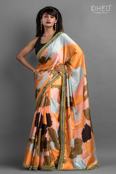 Monica - Dheu Exclusive Printed Satin Saree