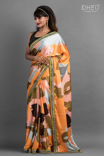 Monica - Dheu Exclusive Printed Satin Saree