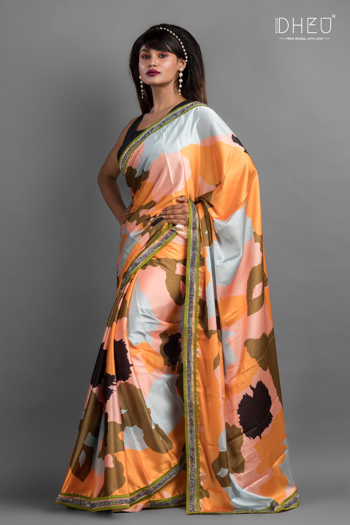 Monica - Dheu Exclusive Printed Satin Saree
