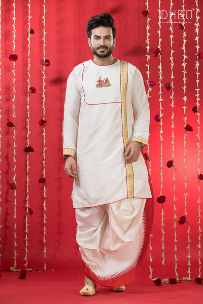 Designer Wedding Silk Kurta & Dhoti(Optional) Set