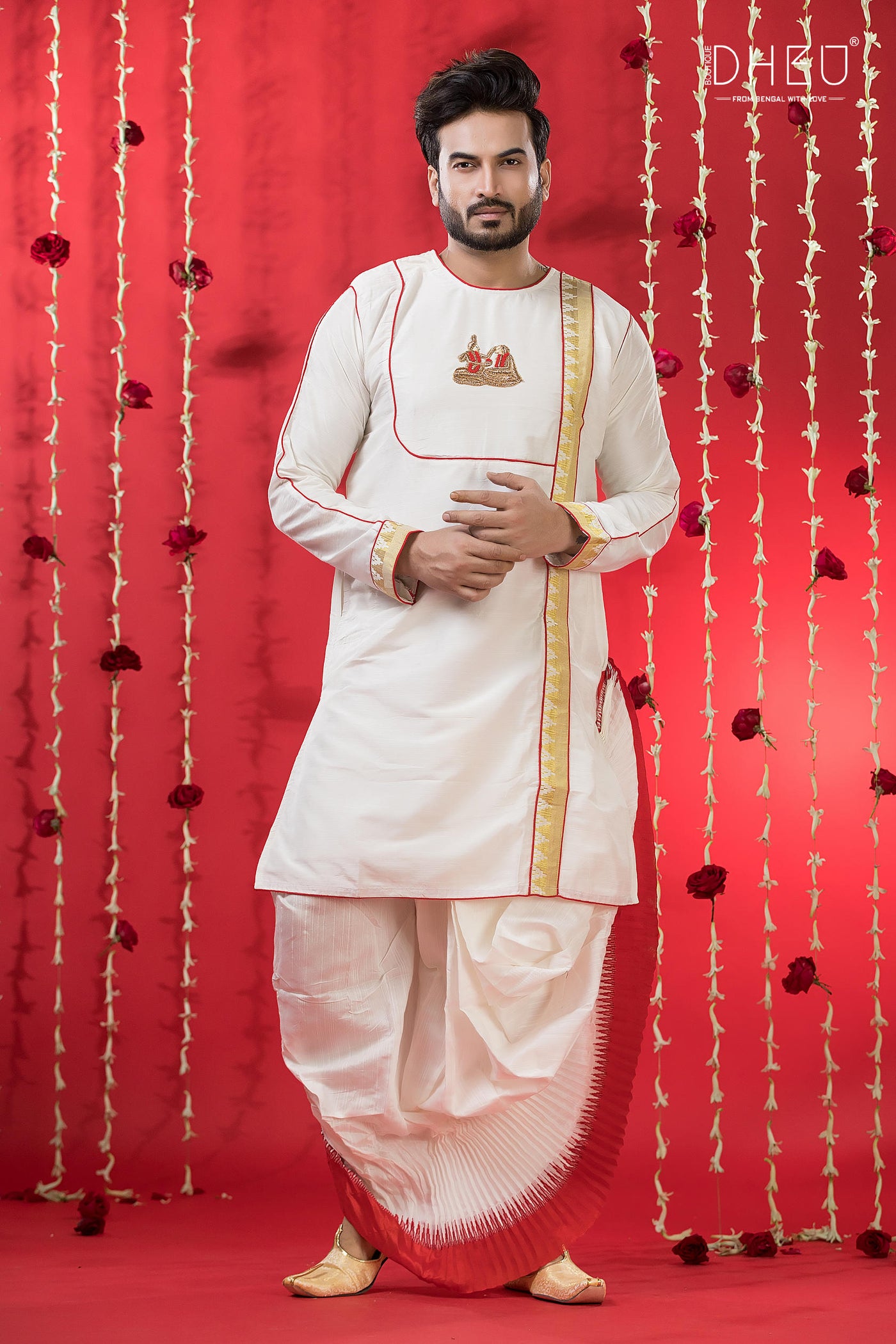 Designer Wedding Silk Kurta & Dhoti(Optional) Set