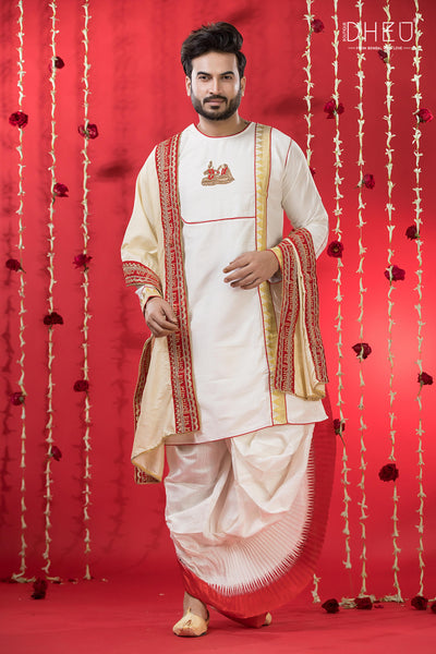 Men's Designer Kurta & Dhoti with Dupatta Set