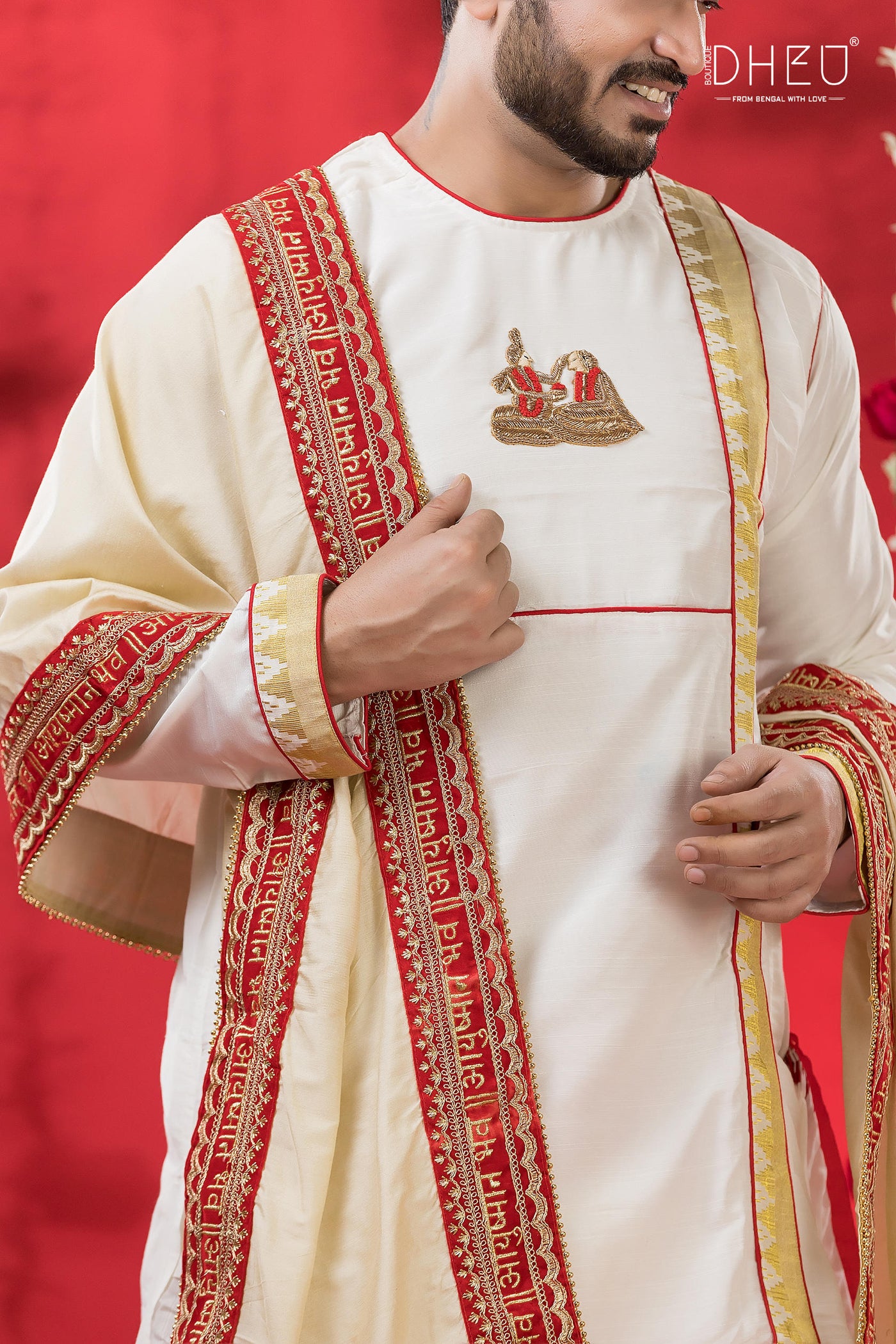 Men's Designer Kurta & Dhoti with Dupatta Set
