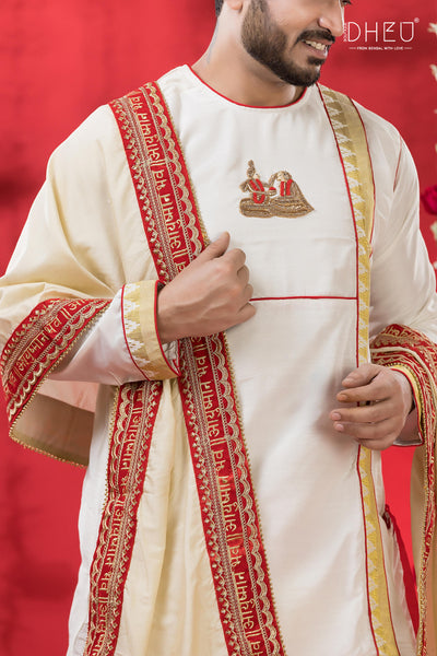 Men's Designer Kurta & Dhoti with Dupatta Set