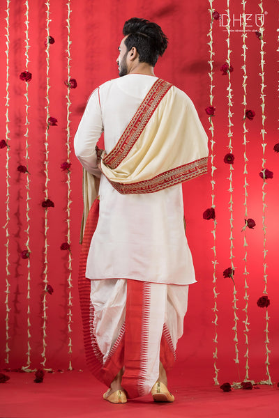 Men's Designer Kurta & Dhoti with Dupatta Set