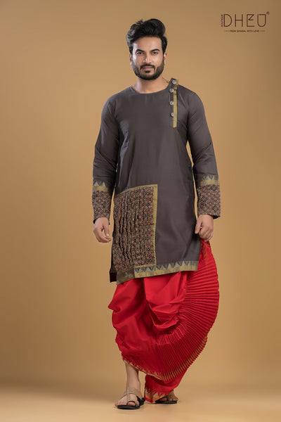 Dheu Exclusive Designer Kurta Dhoti(Optional) Set