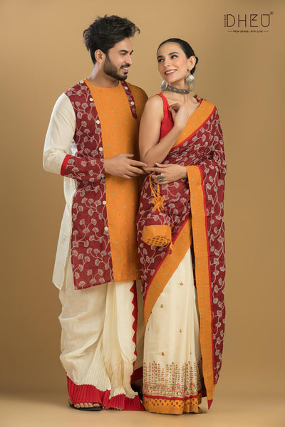 Tune in For Love-Saree-Kurta-Dhoti(Optional)Couple Set