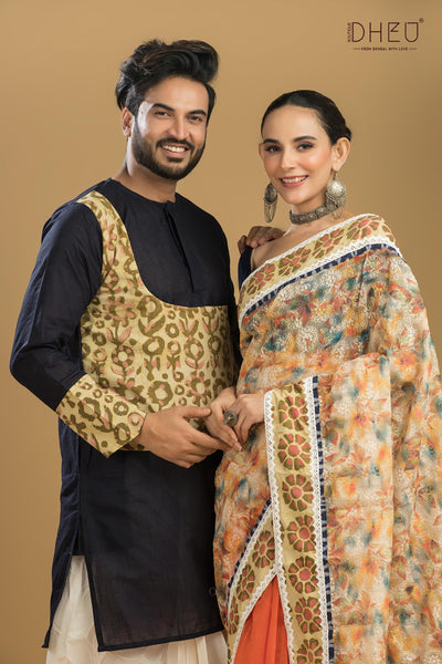Designer Saree & Kurta Couple Set