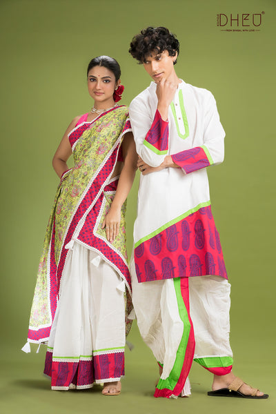 Dheu Exclusive Mekhela & Kurta Couple Set
