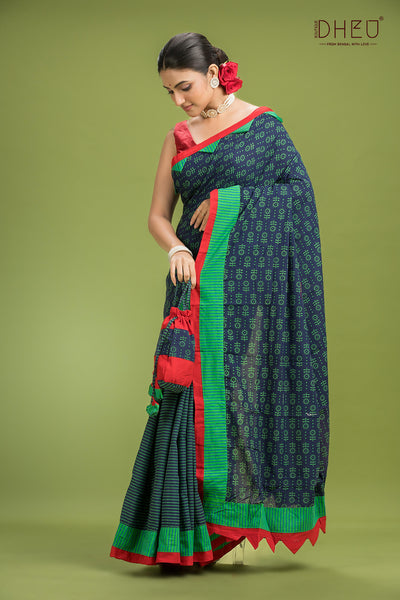 Ajrakh Printed Pure Cotton Saree