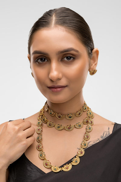 Dheu Golden Necklace & Earrings Combo