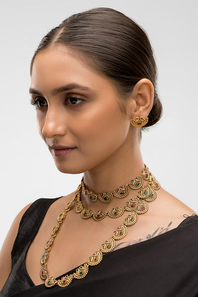 Dheu Golden Necklace & Earrings Combo