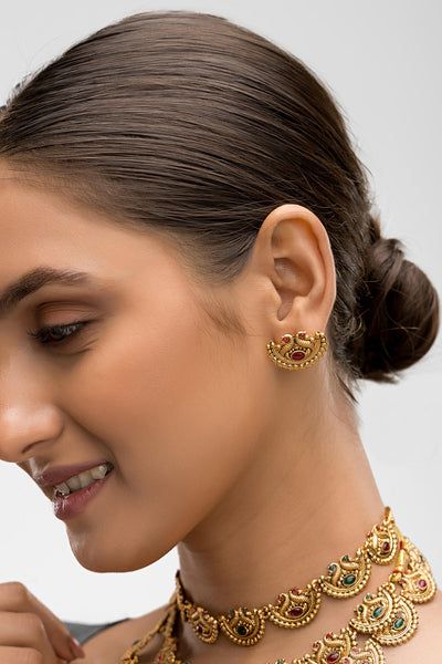 Dheu Golden Necklace & Earrings Combo