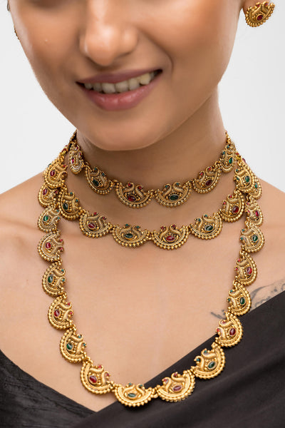 Dheu Golden Necklace & Earrings Combo