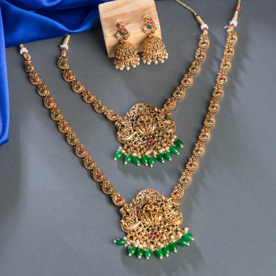 Dheu Golden Necklace & Earrings Combo