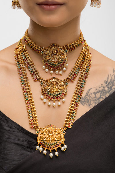 Dheu Golden Necklace & Earrings Combo