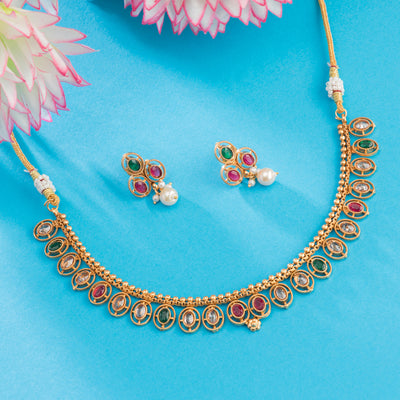 Dheu Golden Necklace & Earrings Combo