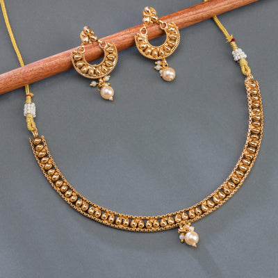 Dheu Golden Necklace & Earrings Combo