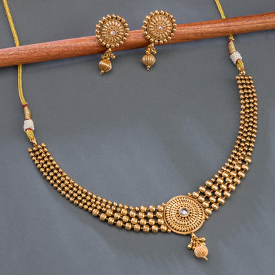 Dheu Golden Necklace & Earrings Combo