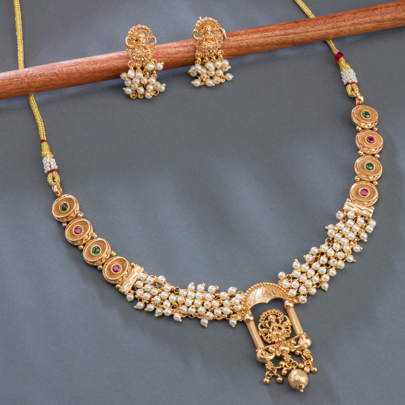 Dheu Golden Necklace & Earrings Combo