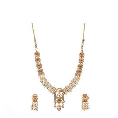 Dheu Golden Necklace & Earrings Combo
