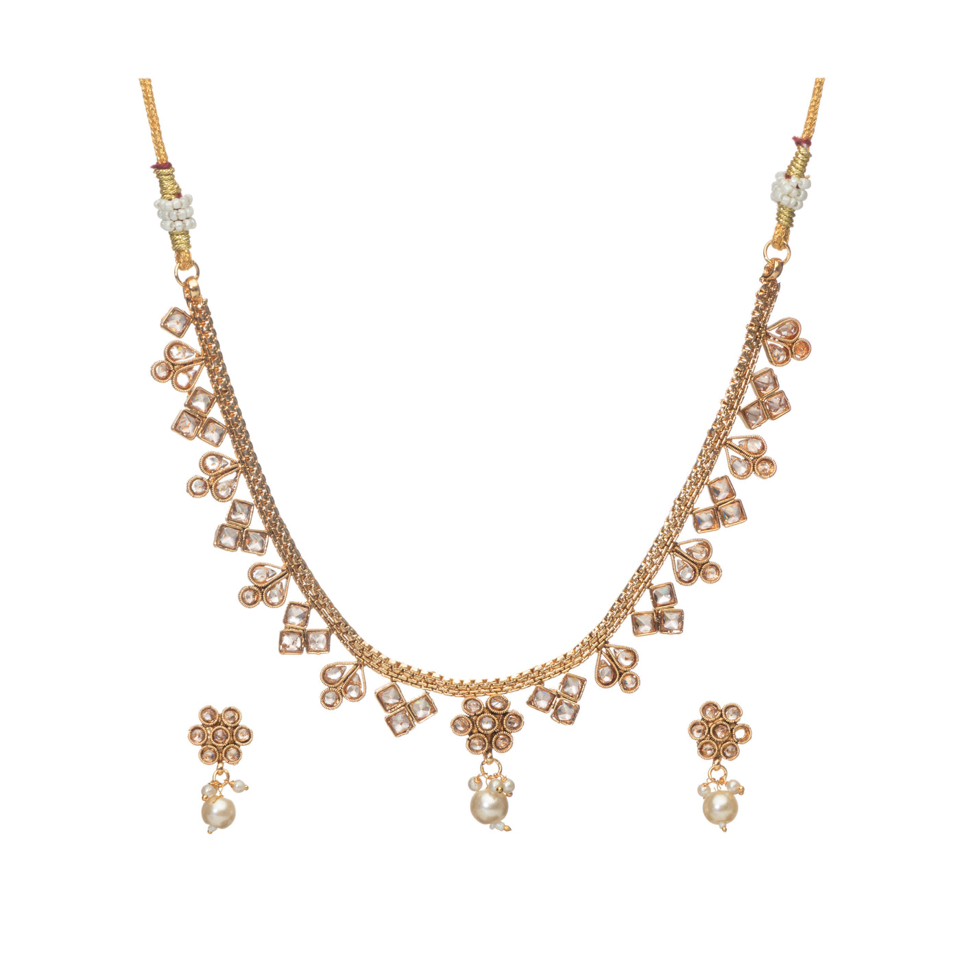 Dheu Golden Necklace & Earrings Combo