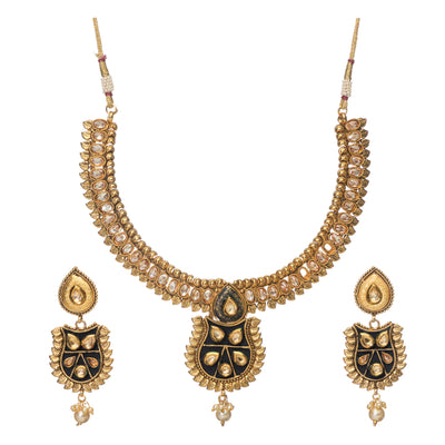 Dheu Golden Necklace & Earrings Combo