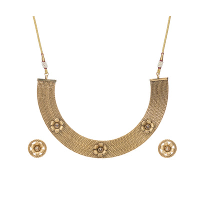 Dheu Golden Necklace & Earrings Combo