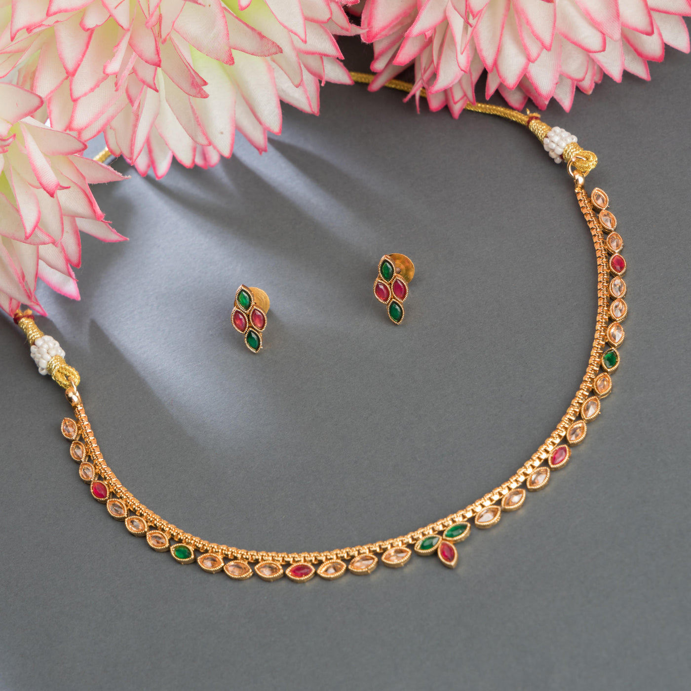 Dheu Golden Necklace & Earrings Combo