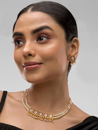 Dheu Golden Necklace & Earrings Combo
