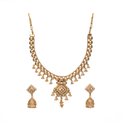Dheu Golden Necklace & Earrings Combo