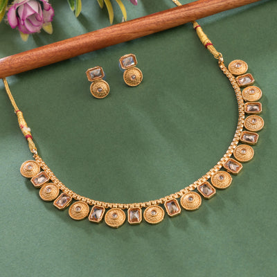 Dheu Golden Necklace & Earrings Combo